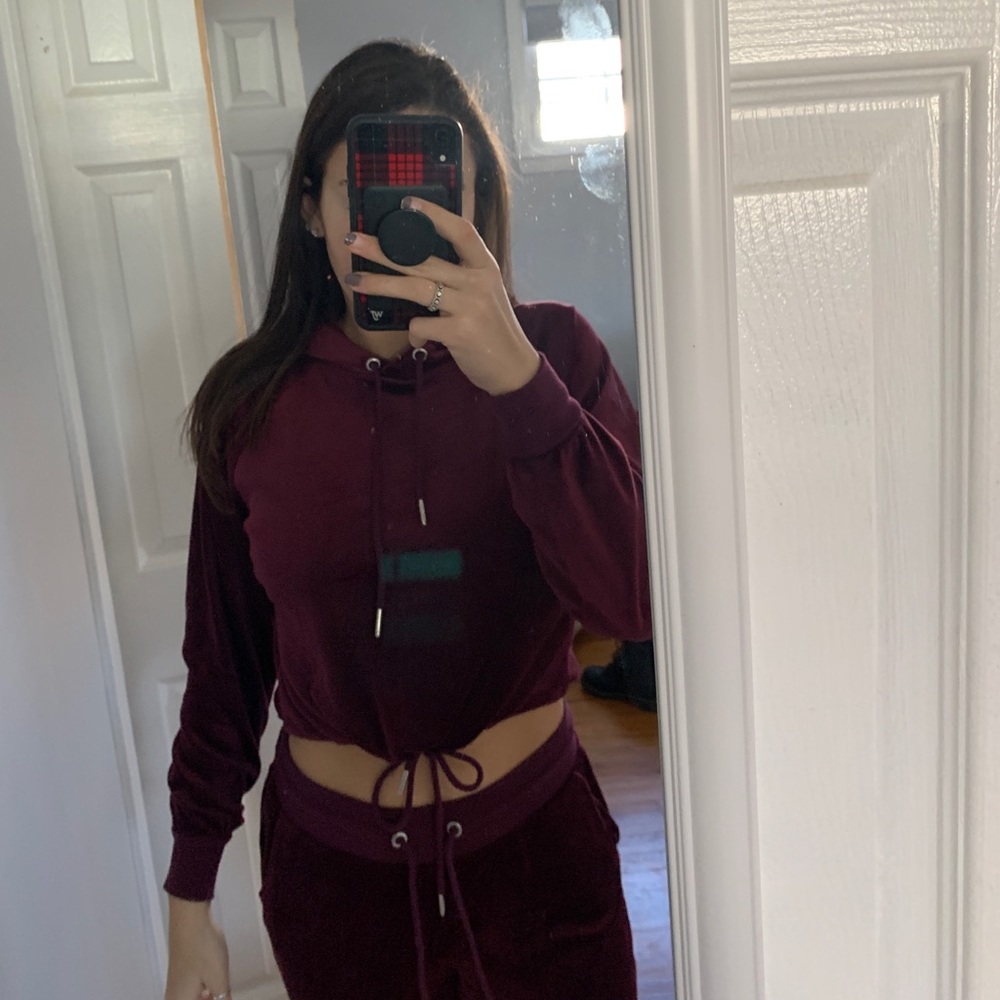 Velvet maroon cropped hoodie
